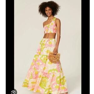 S/W/F Floral One Shoulder Crop Top Skirt Set Size: S